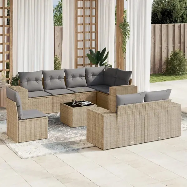 Gossi set canapele de gradina, 9 piese, cu perne, bej, poliratan