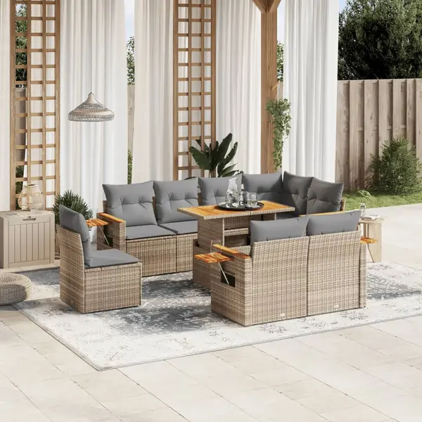 Gossi set canapele de gradina, 9 piese, cu perne, bej, poliratan