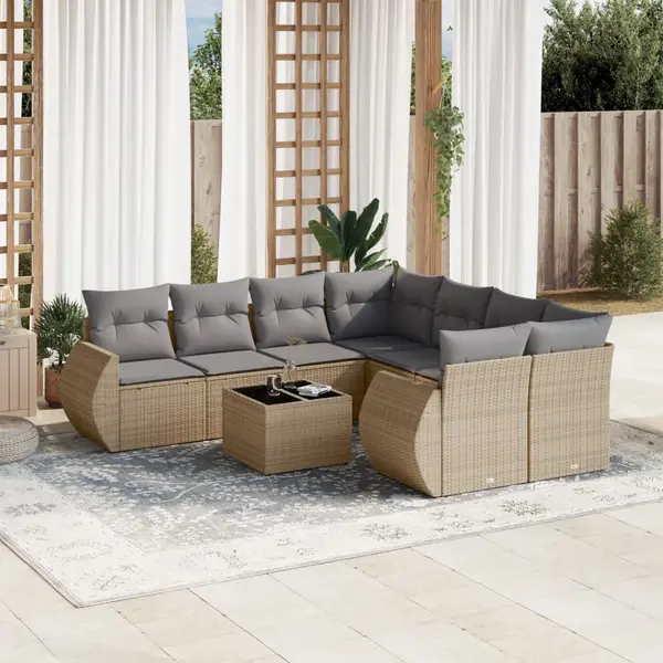 Gossi set canapele de gradina, 9 piese, cu perne, bej, poliratan