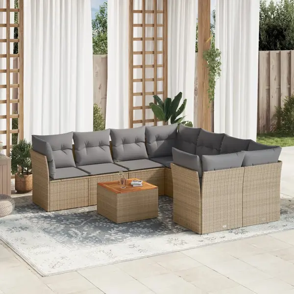 Gossi set canapele de gradina, 9 piese, cu perne, bej, poliratan