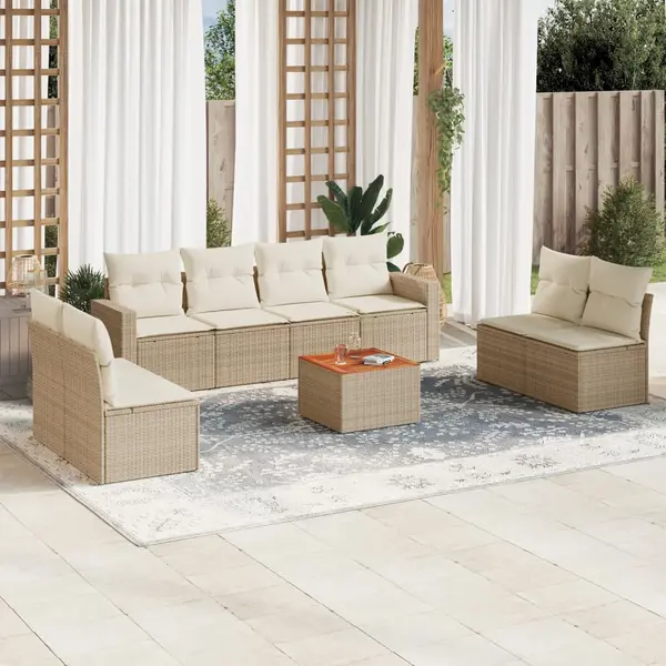 Gossi set canapele de gradina, 9 piese, cu perne, bej, poliratan