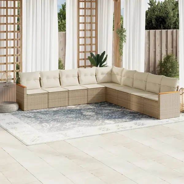 Gossi set canapele de gradina, 9 piese, cu perne, bej, poliratan