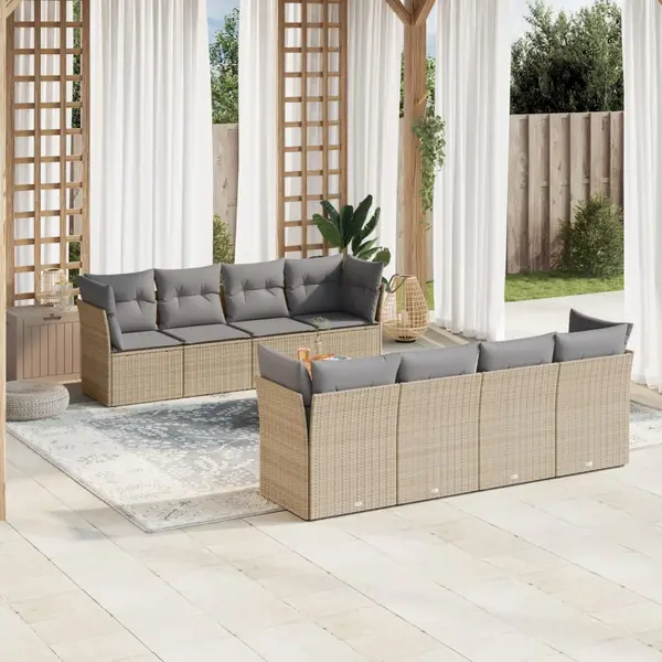 Gossi set canapele de gradina, 9 piese, cu perne, bej, poliratan