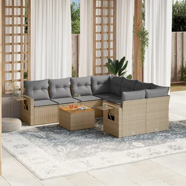 Gossi set canapele de gradina, 9 piese, cu perne, bej, poliratan