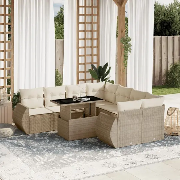 Gossi set canapele de gradina, 9 piese, cu perne, bej, poliratan