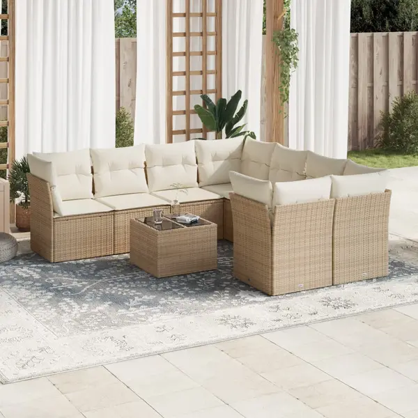 Gossi set canapele de gradina, 9 piese, cu perne, bej, poliratan