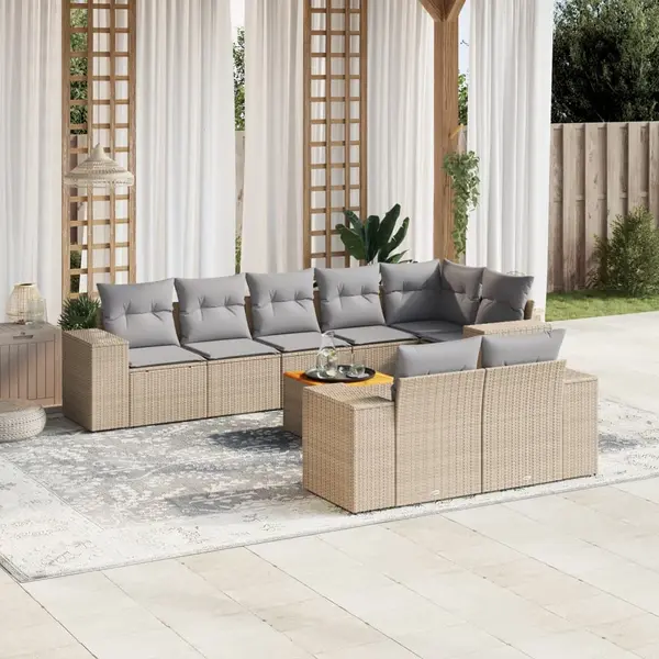 Gossi set canapele de gradina, 9 piese, cu perne, bej, poliratan