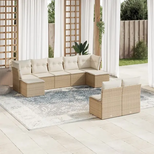 Gossi set canapele de gradina, 9 piese, cu perne, bej, poliratan