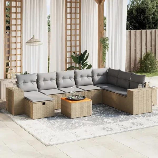 Gossi set canapele de gradina, 9 piese, cu perne, bej, poliratan