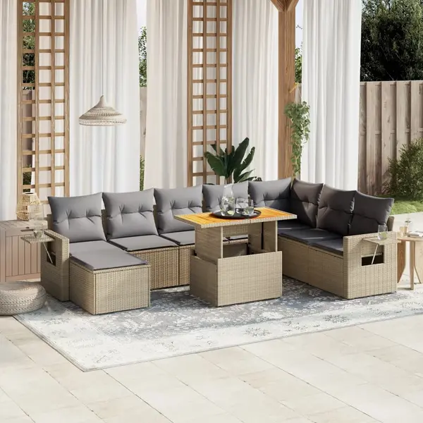 Gossi set canapele de gradina, 9 piese, cu perne, bej, poliratan