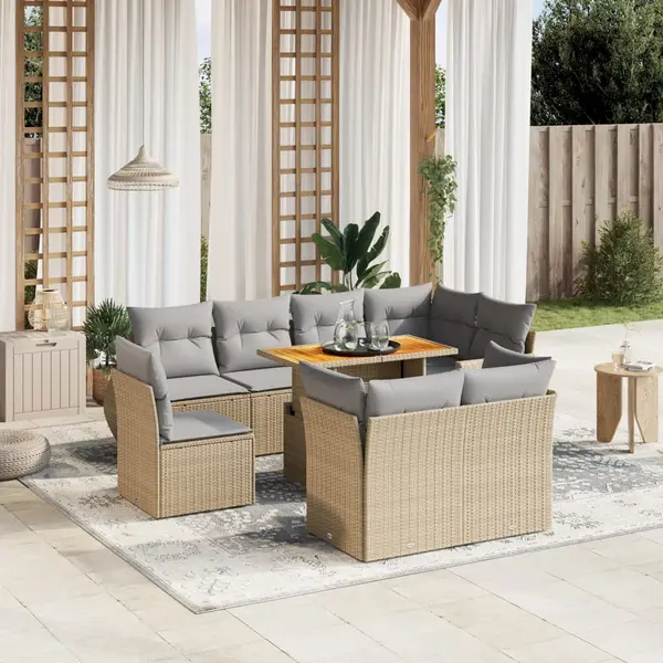 Gossi set canapele de gradina, 9 piese, cu perne, bej, poliratan