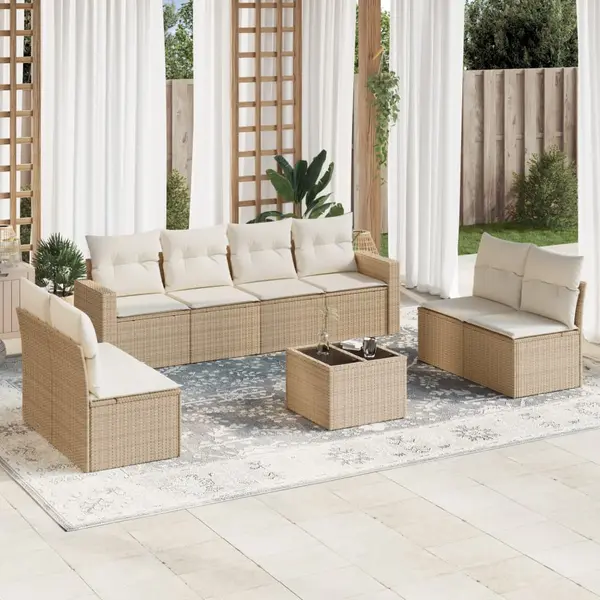 Gossi set canapele de gradina, 9 piese, cu perne, bej, poliratan