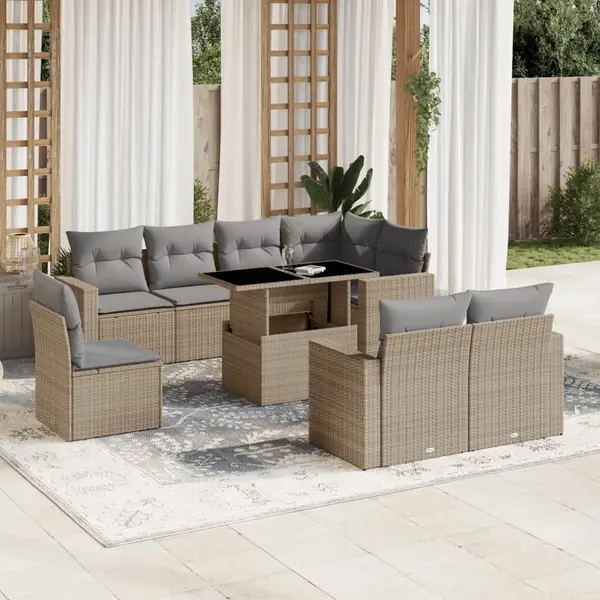 Gossi set canapele de gradina, 9 piese, cu perne, bej, poliratan