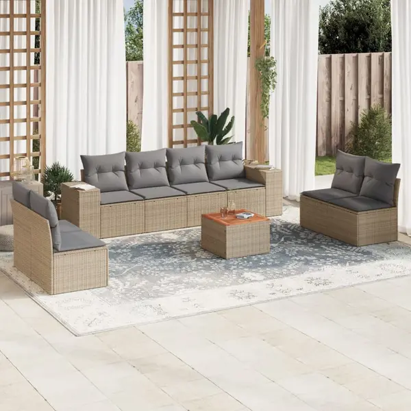 Gossi set canapele de gradina, 9 piese, cu perne, bej, poliratan