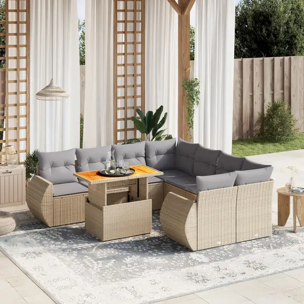 Gossi set canapele de gradina, 9 piese, cu perne, bej, poliratan