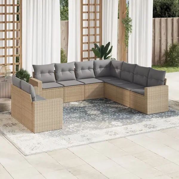 Gossi set canapele de gradina, 9 piese, cu perne, bej, poliratan