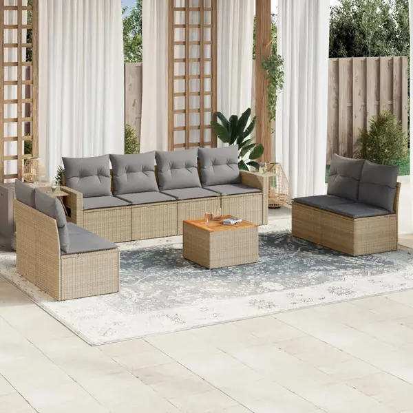 Gossi set canapele de gradina, 9 piese, cu perne, bej, poliratan