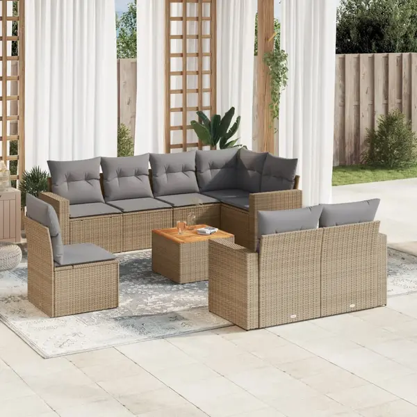 Gossi set canapele de gradina, 9 piese, cu perne, bej, poliratan