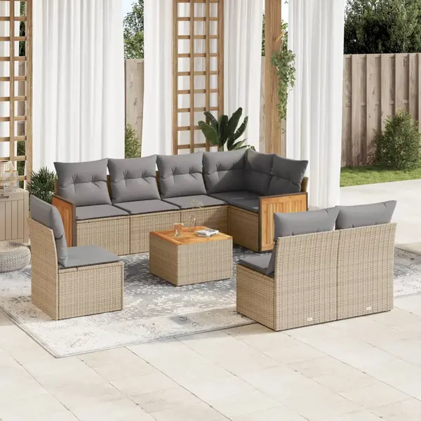 Gossi set canapele de gradina, 9 piese, cu perne, bej, poliratan