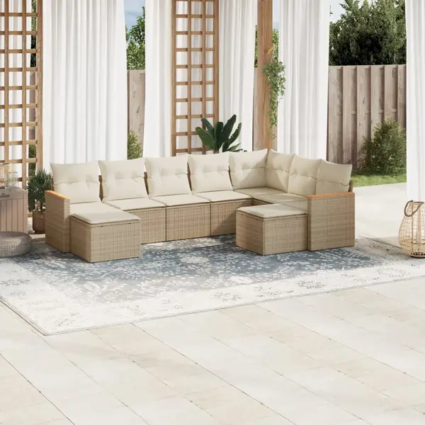 Gossi set canapele de gradina, 9 piese, cu perne, bej, poliratan