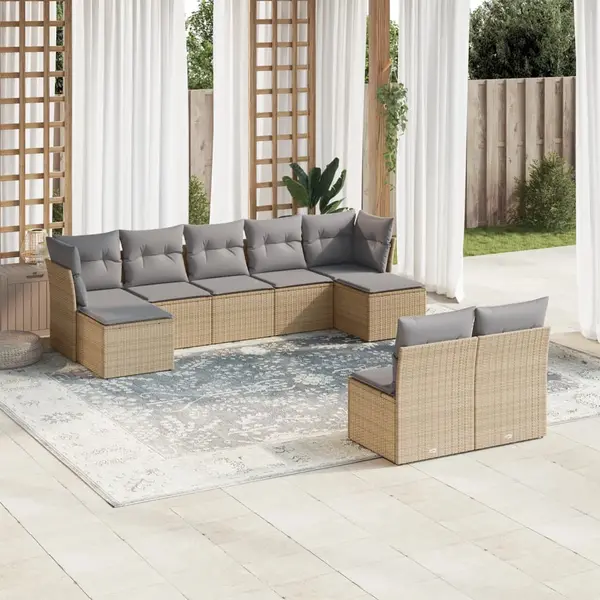 Gossi set canapele de gradina, 9 piese, cu perne, bej, poliratan