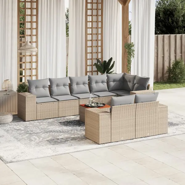 Gossi set canapele de gradina, 9 piese, cu perne, bej, poliratan
