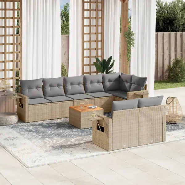 Gossi set canapele de gradina, 9 piese, cu perne, bej, poliratan