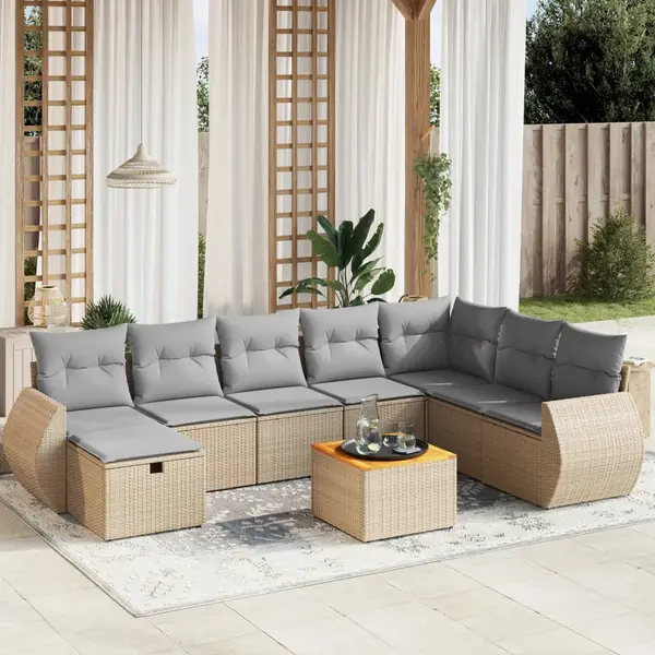 Gossi set canapele de gradina, 9 piese, cu perne, bej, poliratan