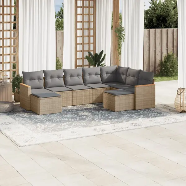 Gossi set canapele de gradina, 9 piese, cu perne, bej, poliratan