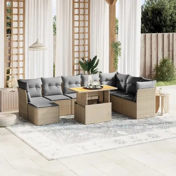 Gossi set canapele de gradina, 9 piese, cu perne, bej, poliratan