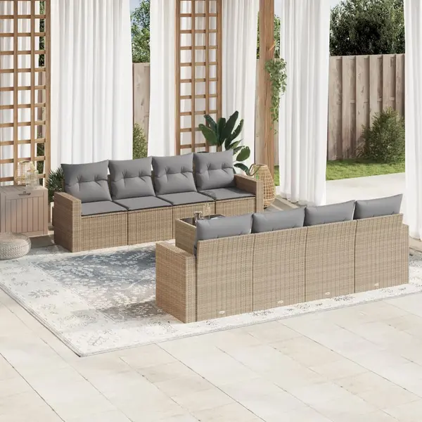 Gossi set canapele de gradina, 9 piese, cu perne, bej, poliratan