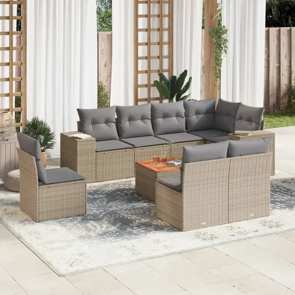 Gossi set canapele de gradina, 9 piese, cu perne, bej, poliratan