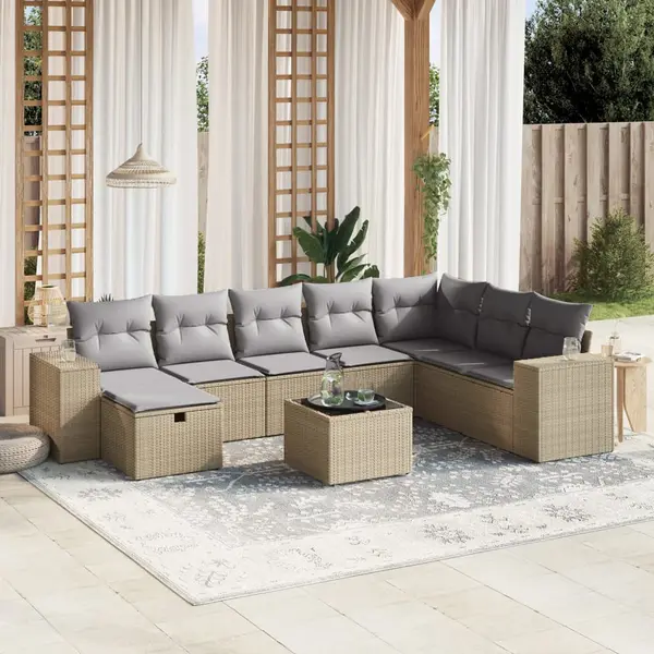 Gossi set canapele de gradina, 9 piese, cu perne, bej, poliratan