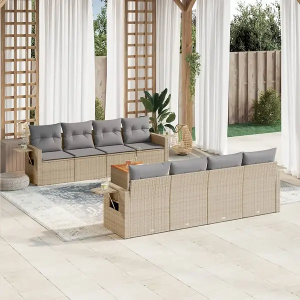 Gossi set canapele de gradina, 9 piese, cu perne, bej, poliratan