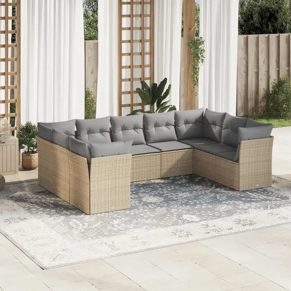 Gossi set canapele de gradina, 9 piese, cu perne, bej, poliratan