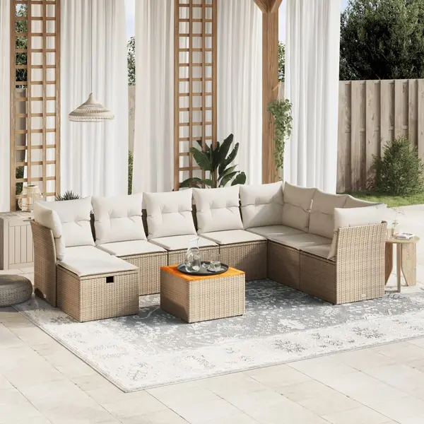 Gossi set canapele de gradina, 9 piese, cu perne, bej, poliratan