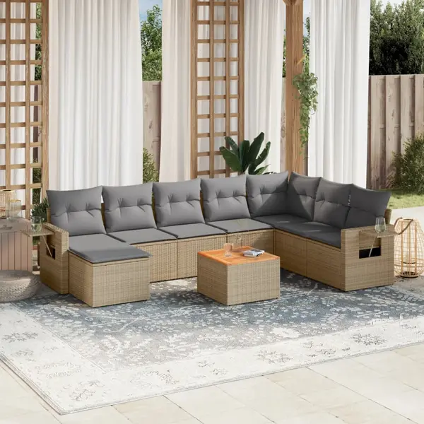 Gossi set canapele de gradina, 9 piese, cu perne, bej, poliratan