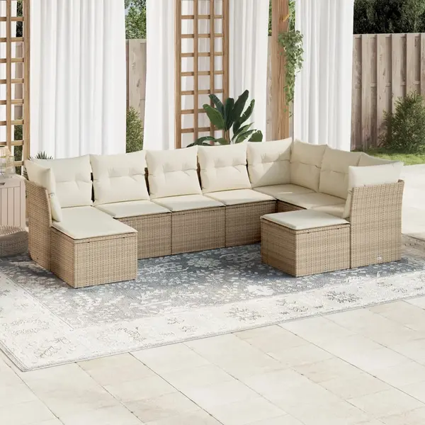 Gossi set canapele de gradina, 9 piese, cu perne, bej, poliratan