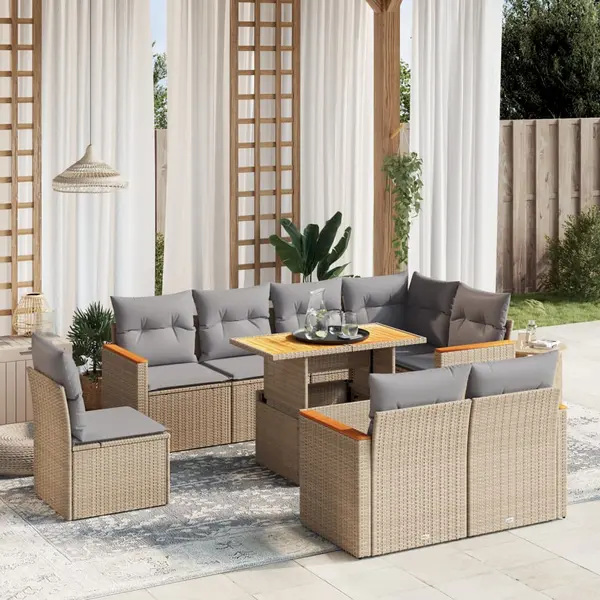 Gossi set canapele de gradina, 9 piese, cu perne, bej, poliratan