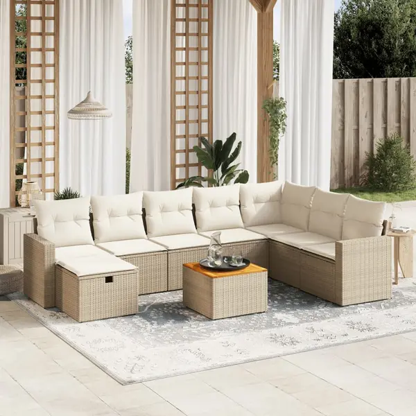 Gossi set canapele de gradina, 9 piese, cu perne, bej, poliratan