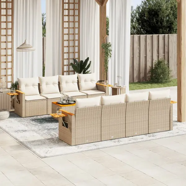 Gossi set canapele de gradina, 9 piese, cu perne, bej, poliratan