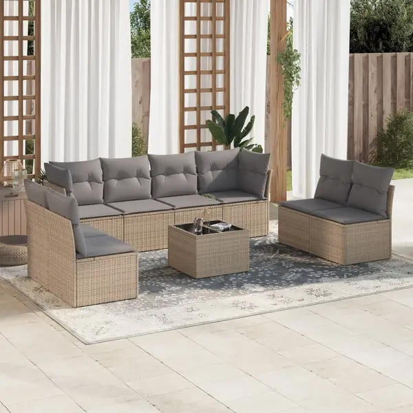 Gossi set canapele de gradina, 9 piese, cu perne, bej, poliratan