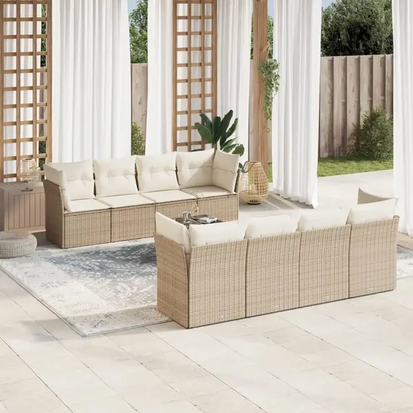 Gossi set canapele de gradina, 9 piese, cu perne, bej, poliratan