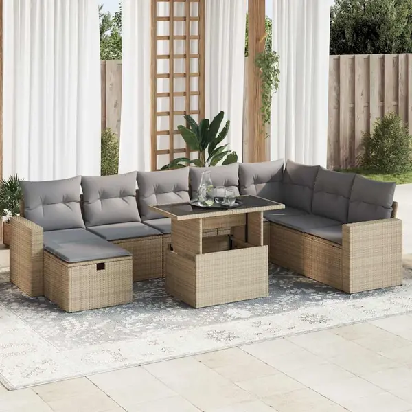 Gossi set canapele de gradina, 9 piese, cu perne, bej, poliratan