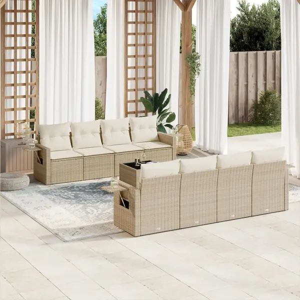 Gossi set canapele de gradina, 9 piese, cu perne, bej, poliratan