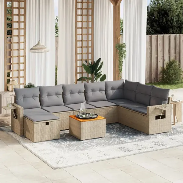 Gossi set canapele de gradina, 9 piese, cu perne, bej, poliratan