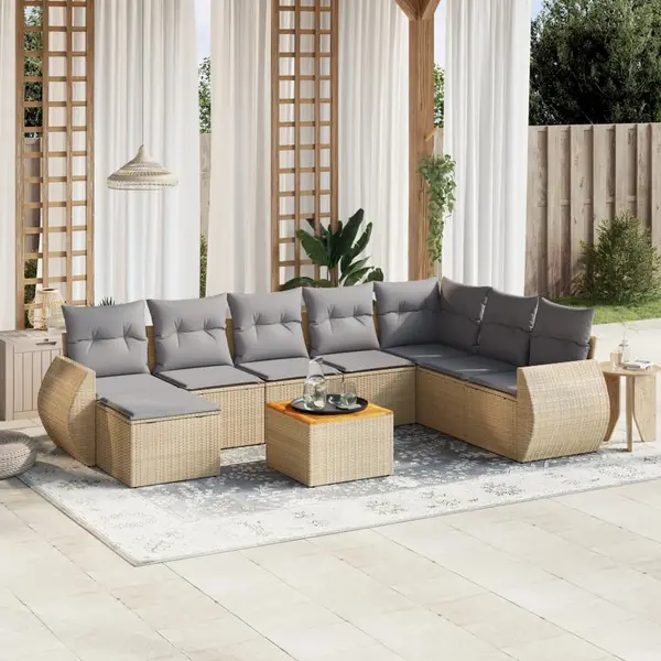Gossi set canapele de gradina, 9 piese, cu perne, bej, poliratan