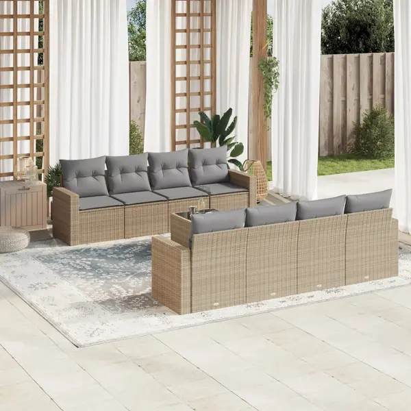 Gossi set canapele de gradina, 9 piese, cu perne, bej, poliratan