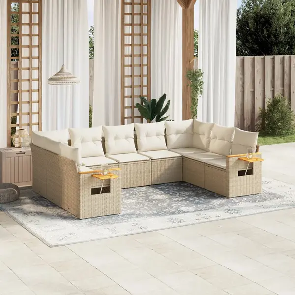 Gossi set canapele de gradina, 9 piese, cu perne, bej, poliratan