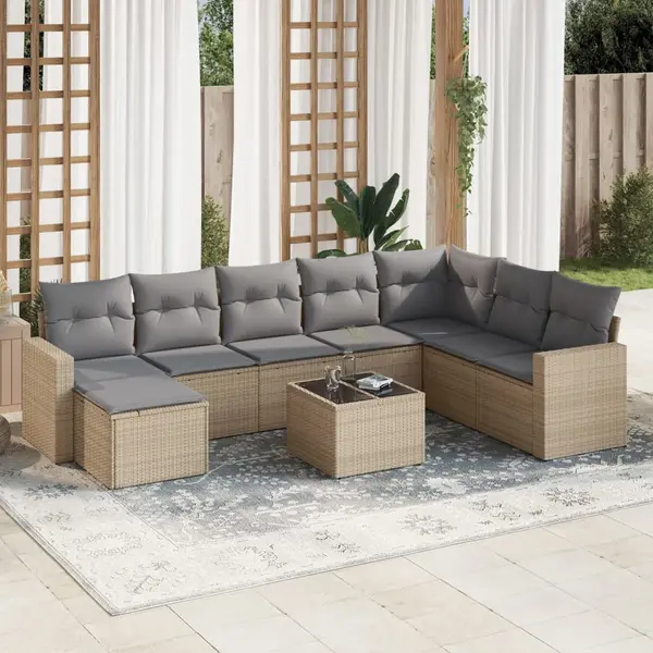 Gossi set canapele de gradina, 9 piese, cu perne, bej, poliratan